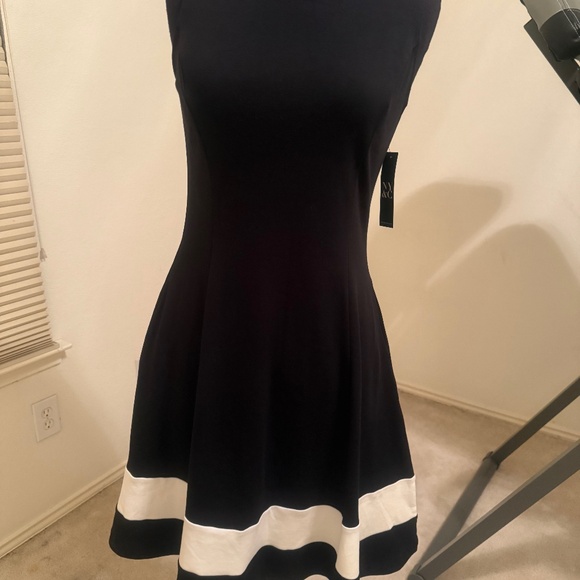 Sleeveless Black with White stripe Skater Dress - Picture 1 of 2